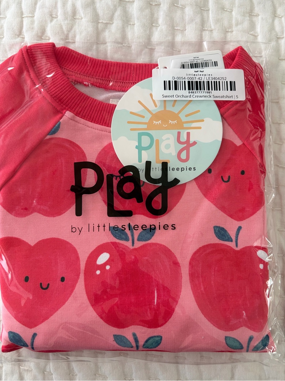 NIB Little Sleepies PLAY Pink & Red Sweet Orchard Apple Crewneck Sweatshirt